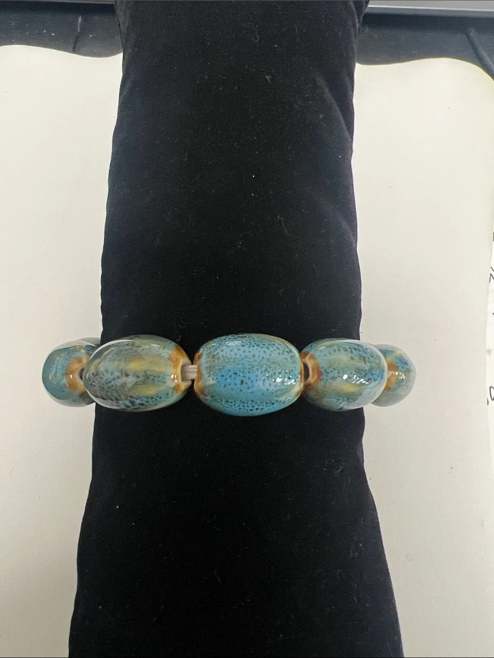 Blue-Green Ceramic Bead Stretch Bracelet